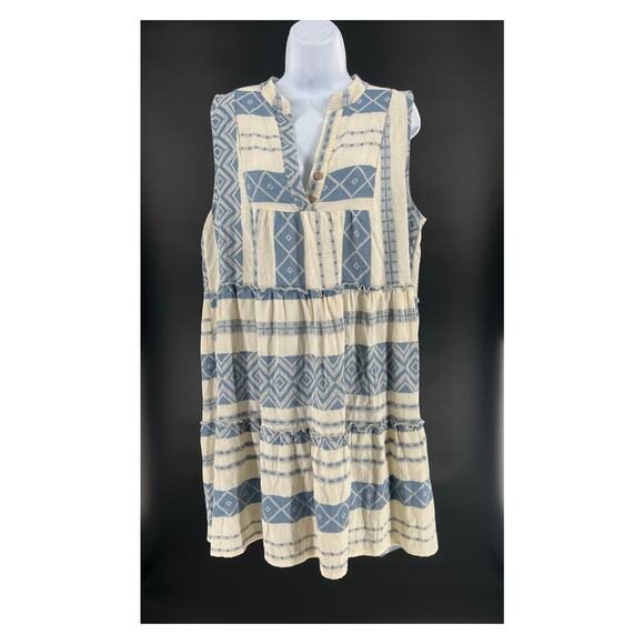 Civico 51 Blue/Cream Aztec Pattern Cotton Blend Dress Size Large Resort wear - Picture 1 of 8